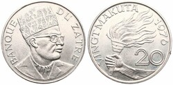 Zaire, Republic, 20 Makuta Copper-Nickel 1976, Bust of Mobutu right, ...