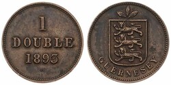 Guernsey, British Dependency, Victoria, 1 Double Bronze 1893H, Leaves ...