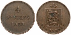 Guernsey, British Dependency, Victoria, 4 Doubles Copper 1858, Leaves ...