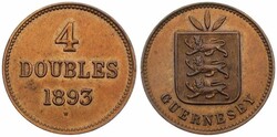 Guernsey, British Dependency, Victoria, 4 Doubles Bronze 1893H, ...
