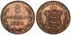 Guernsey, British Dependency, Victoria, 8 Doubles Copper 1834, Leaves ...