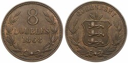 Guernsey, British Dependency, Victoria, 8 Doubles Bronze 1868, Leaves ...