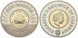Guernsey, British Dependency, Elizabeth II, 5 Pounds Bi-Metallic 1999 ...
