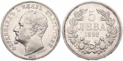 Bulgaria, Principality, Ferdinand I, 5 Leva Silver 1892KB, Bearded ...