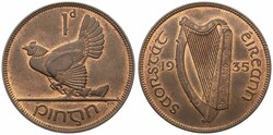 Ireland, Irish Free State, 1 Penny Bronze 1935, Hen with chicks, KM 3 ...