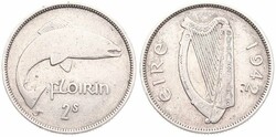 Ireland, Republic, 1 Florin Silver 1942, Salmon right, KM 15, SCARCE ...