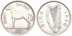 Ireland, Republic, 1/2 Crown Silver 1940, Horse left, KM 16, XF. ...