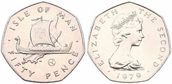 Isle of Man, British Dependency, Elizabeth II, 50 Pence Copper-Nickel ...