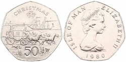 Isle of Man, British Dependency, Elizabeth II, 50 Pence Copper-Nickel ...