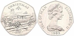 Isle of Man, British Dependency, Elizabeth II, 50 Pence Copper-Nickel ...