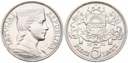Latvia, First Republic, 5 Lati Silver 1931, Crowned head right, KM 9, ...
