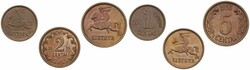 Lithuania, Republic, 1, 2 & 5 Centai Bronze 1936, National arms, KM ...