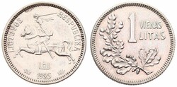 Lithuania, Republic, 1 Litas Silver 1925, National arms, KM 76, A.UNC ...