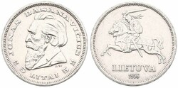 Lithuania, Republic, 5 Litai Silver 1936, Head of Jonas Basanavicius ...