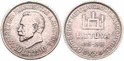 Lithuania, Republic, 10 Litu Silver ND (1938), 20th Anniversary of ...