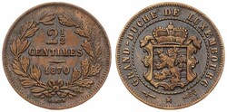 Luxembourg, Grand Duchy, William III, 2-1/2 Centimes Bronze 1870, ...