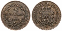 Luxembourg, Grand Duchy, William III, 2-1/2 Centimes Bronze 1901, ...