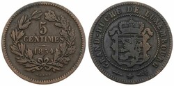 Luxembourg, Grand Duchy, William III, 5 Centimes Bronze 1854, Crowned ...