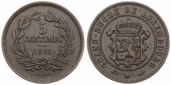 Luxembourg, Grand Duchy, William III, 5 Centimes Bronze 1855A, ...