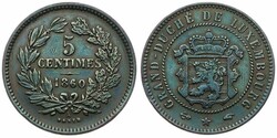 Luxembourg, Grand Duchy, William III, 5 Centimes Bronze 1860, Crowned ...