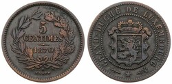 Luxembourg, Grand Duchy, William III, 5 Centimes Bronze 1870, Crowned ...
