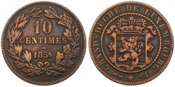 Luxembourg, Grand Duchy, William III, 10 Centimes Bronze 1854, ...
