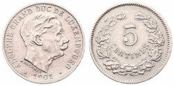 Luxembourg, Grand Duchy, Adolphe, 5 Centimes Copper-Nickel 1901, Head ...
