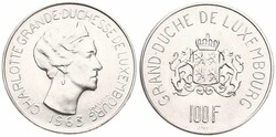 Luxembourg, Grand Duchy, Charlotte, 100 Francs Silver 1963, Head of ...
