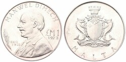 Malta, Republic, 1 Pound Silver 1972, Bust of Manwel Dimech left, KM ...