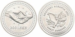 Albania, Republic, 200 Leke Silver 2001, Albanian-European ...