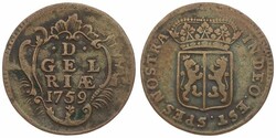 Netherlands, Gelderland Province, 1 Duit Copper 1759, Crowned arms of ...