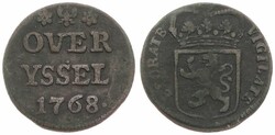 Netherlands, Overyssel Province, 1 Duit Copper 1768, Crowned arms of ...