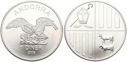 Andorra, Principality, 1 Diner Silver 2008, Eagle with wings ...