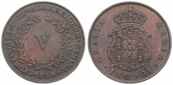Portugal, Kingdom, Maria II, 5 Reis Copper 1850, Crowned arms in ...