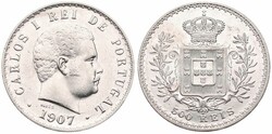 Portugal, Kingdom, Carlos I, 500 Reis Silver 1907, Head right, KM 535 ...