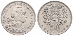 Portugal, Republic, 50 Centavos Copper-Nickel 1935, Liberty head ...
