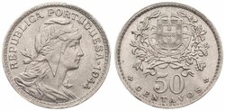 Portugal, Republic, 50 Centavos Copper-Nickel 1944, Liberty head ...