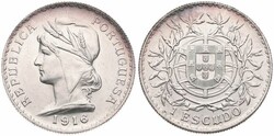 Portugal, Republic, 1 Escudo Silver 1916, Liberty head left, KM 564, ...