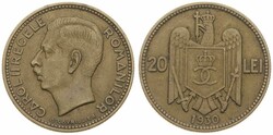Romania, Kingdom, Carol II, 20 Lei Nickel-Brass 1930H, Head left, KM ...