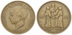 Romania, Kingdom, Mihai I, 20 Lei Nickel-Brass 1930, Young head left, ...
