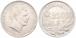 Romania, Kingdom, Mihai I, 25.000 Lei Silver 1946, Head right, KM 70, ...