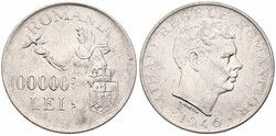 Romania, Kingdom, Mihai I, 100.000 Lei Silver 1946, Head right - ...