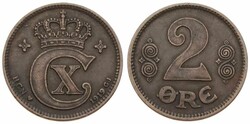 Denmark, Kingdom, Christian X, 2 Ore Bronze 1919, Crowned Monogram, ...
