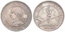 San Marino, Republic, 5 Lire Silver 1935R, Bust left within beaded ...