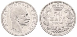 Serbia, Kingdom, Peter I, 50 Para Silver 1904, Head right, KM 24.1, ...