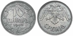 Serbia, German Occupation WWII, 10 Dinara Zinc 1943, Double headed ...