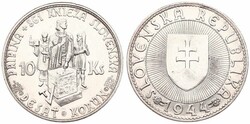 Slovakia, Republic, 10 Korun Silver 1944, Standing figures facing - ...