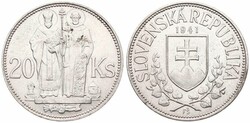Slovakia, Republic, 20 Korun Silver 1941, St. Kyrill and St. Methodus ...