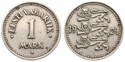 Estonia, Republic, 1 Mark Nickel-Bronze 1924, Three Czech lions left, ...