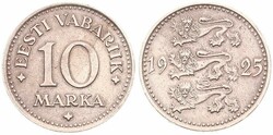 Estonia, Republic, 10 Marka Nickel-Bronze 1925, Three Czech lions ...